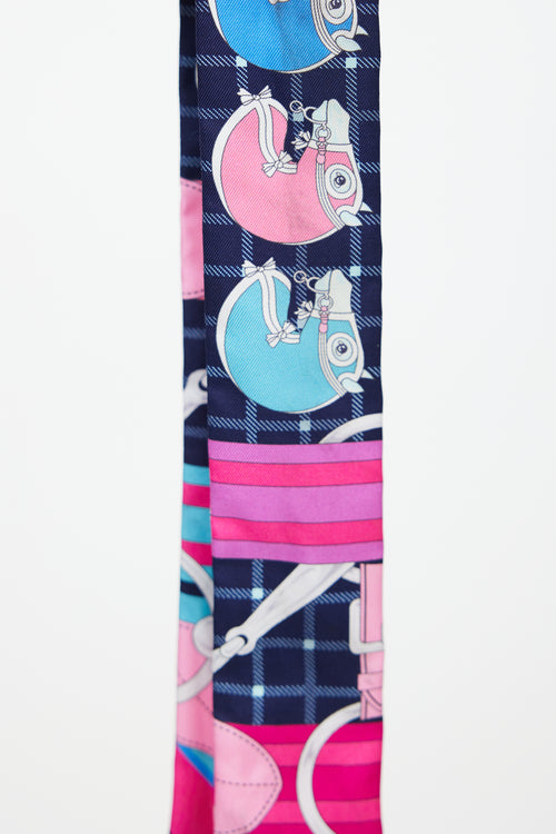 Hermès Navy & Pink Silk Tatersale Twilly
