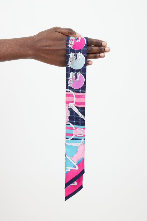 Hermès Navy & Pink Silk Tatersale Twilly
