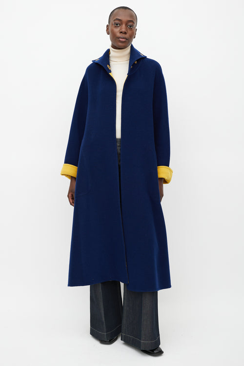 Hermes Navy & Yellow Wool Grommet Coat