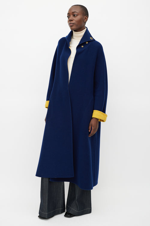 Hermes Navy & Yellow Wool Grommet Coat