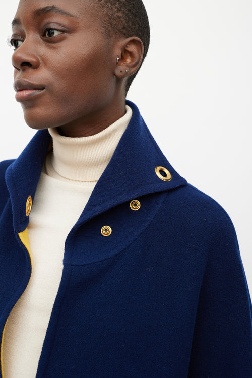Hermes Navy & Yellow Wool Grommet Coat