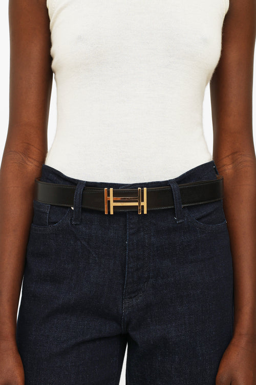 Hermès H au Carre Noir & Gold 32mm Belt