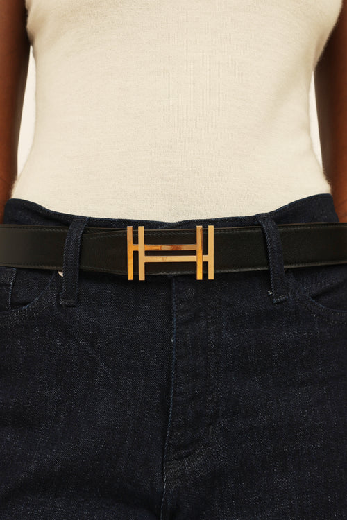 Hermès H au Carre Noir & Gold 32mm Belt