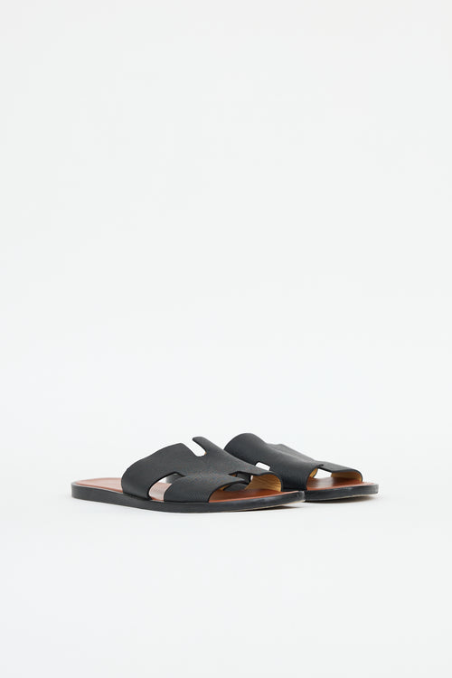 Hermès Noir leather Izmir H sandals