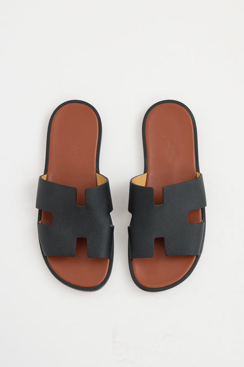 Hermès Noir leather Izmir H sandals