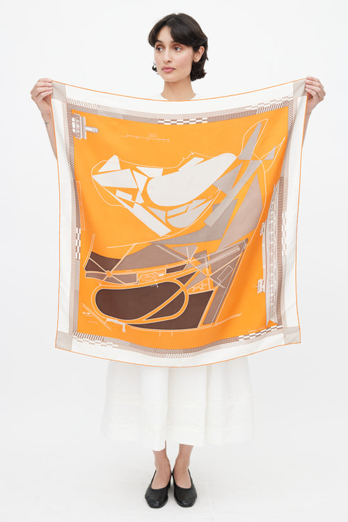 Hermès Orange & Grey Cheval De Courses 90 Scarf