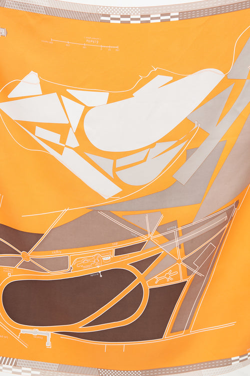 Hermès Orange & Grey Cheval De Courses 90 Scarf