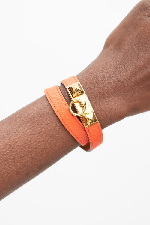 Hermès Orange & Gold Double Tour Leather Bracelet