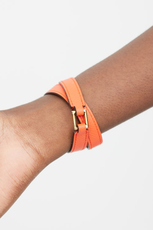 Hermès Orange & Gold Double Tour Leather Bracelet
