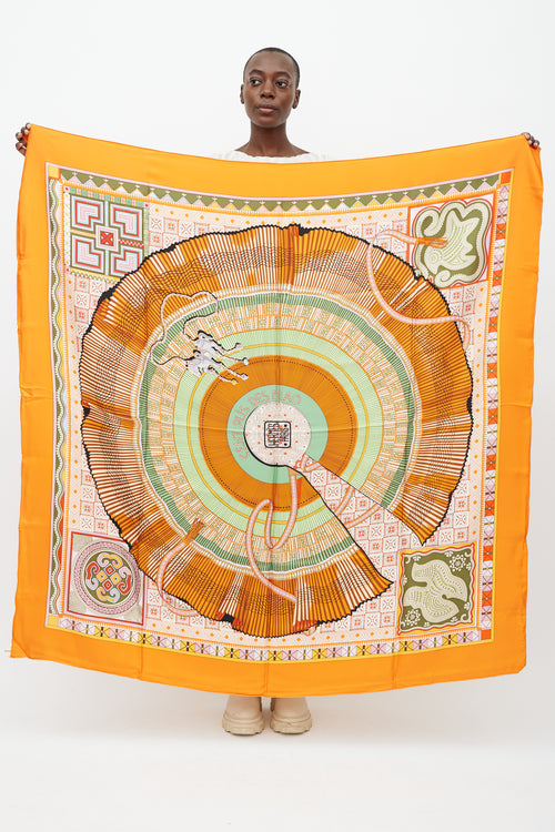 Hermès Orange & Multi Silk Cent Plis Des Miao 140 Scarf