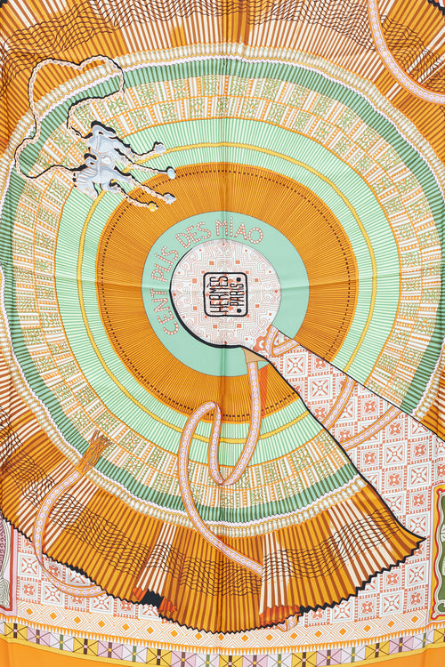 Hermès Orange & Multi Silk Cent Plis Des Miao 140 Scarf