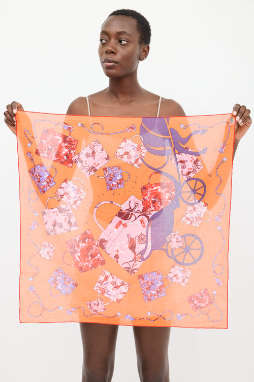 Hermès Orange & Multicolour Cotton Kelly en Caleche 65 Scarf