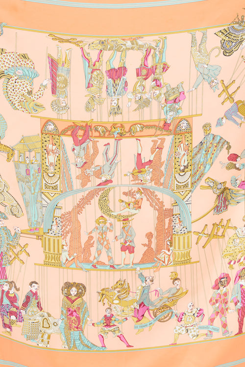 Hermès Orange & Multi Le Temps Des Marionnettes 90 Scarf