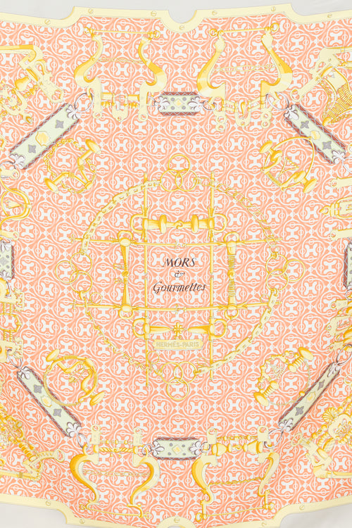 Hermès Orange & Multicolour Silk Mors et Gourmettes Remix 90 Scarf
