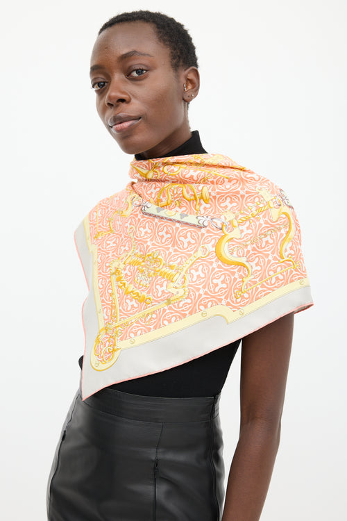 Hermès Orange & Multicolour Silk Mors et Gourmettes Remix 90 Scarf