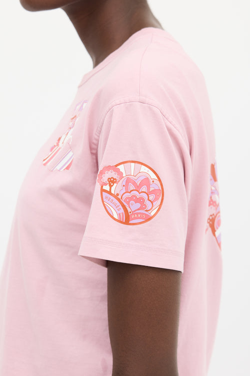 Hermès Pink & Multicolour Faubourg Rainbow Graphic T-Shirt