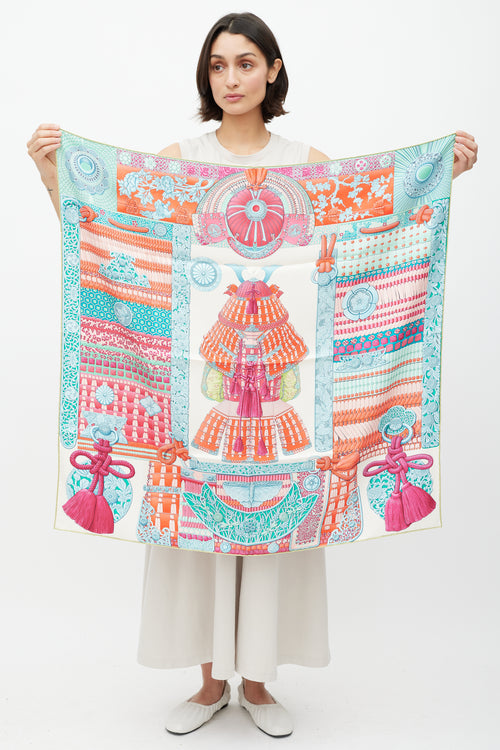 Hermès Blue & Multicolour Parures de Samourais 90 Scarf