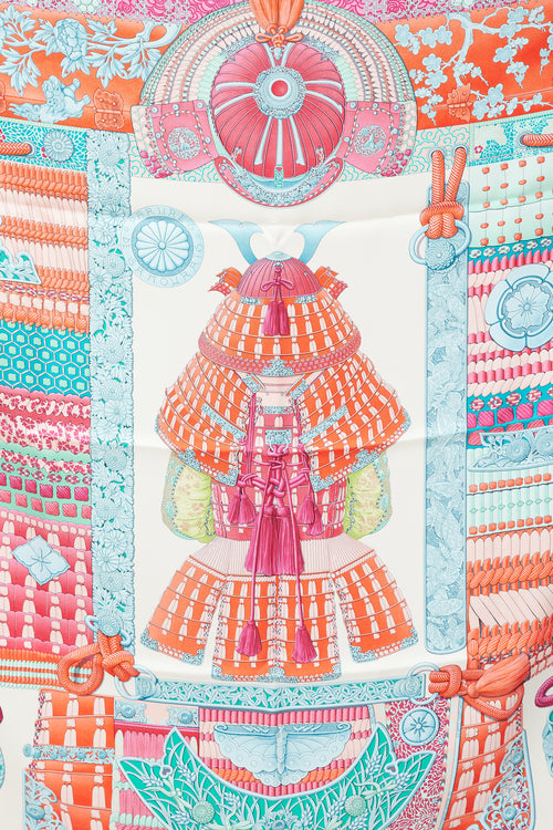Hermès Blue & Multicolour Parures de Samourais 90 Scarf