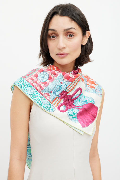 Hermès Blue & Multicolour Parures de Samourais 90 Scarf