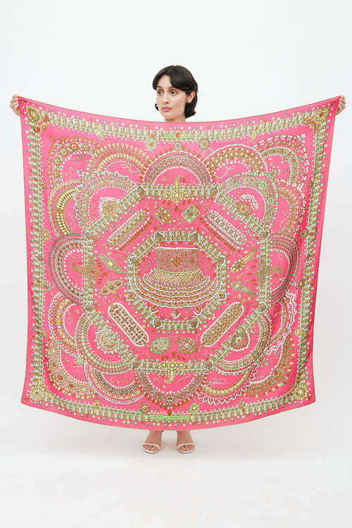 Hermès Fuchsia & Multi Silk & Cashmere Parures Des Maharajas 140 Scarf