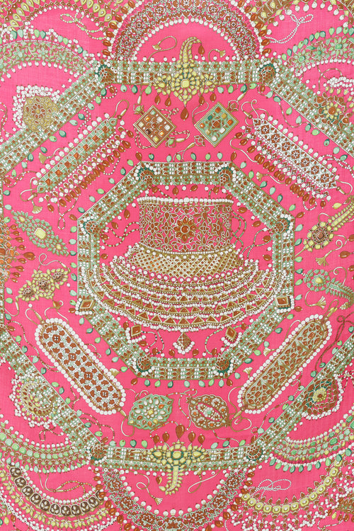 Hermès Fuchsia & Multi Silk & Cashmere Parures Des Maharajas 140 Scarf