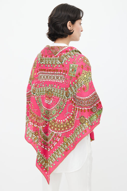 Hermès Fuchsia & Multi Silk & Cashmere Parures Des Maharajas 140 Scarf