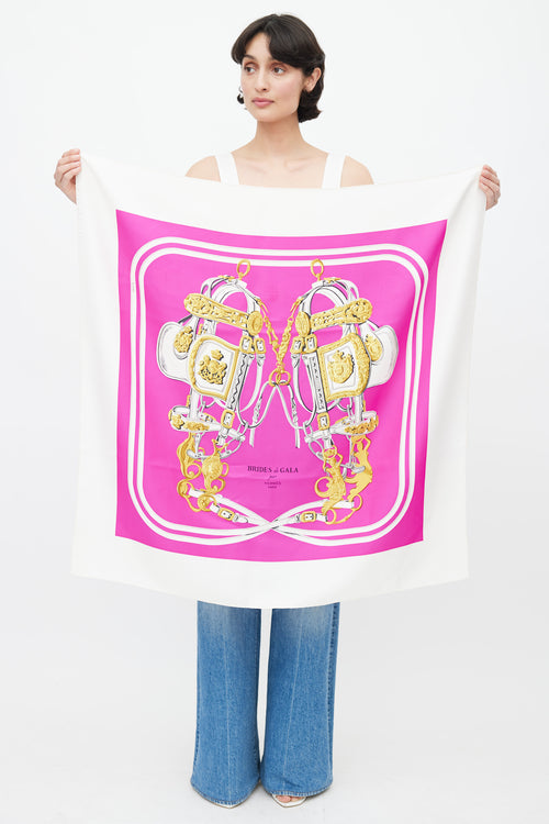 Hermès Fuchsia & White Brides De Gala 90 Scarf
