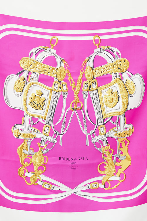 Hermès Fuchsia & White Brides De Gala 90 Scarf