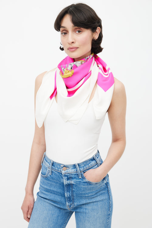 Hermès Fuchsia & White Brides De Gala 90 Scarf
