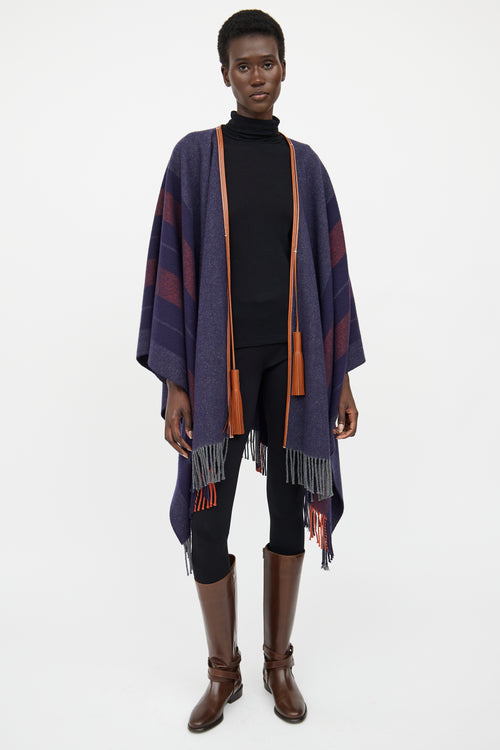 Hermes Navy & Brown Striped Wool Shawl