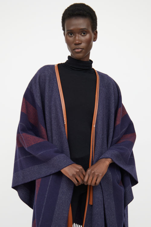 Hermes Navy & Brown Striped Wool Shawl