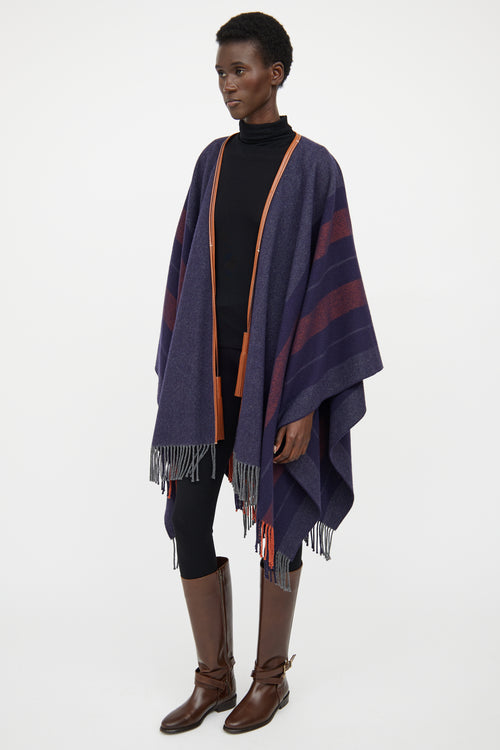 Hermes Navy & Brown Striped Wool Shawl
