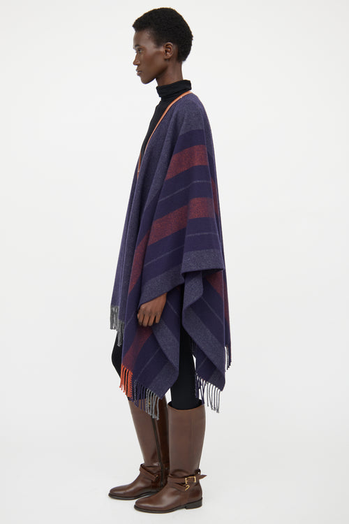 Hermes Navy & Brown Striped Wool Shawl