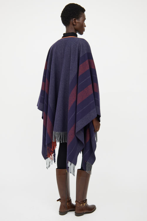 Hermes Navy & Brown Striped Wool Shawl