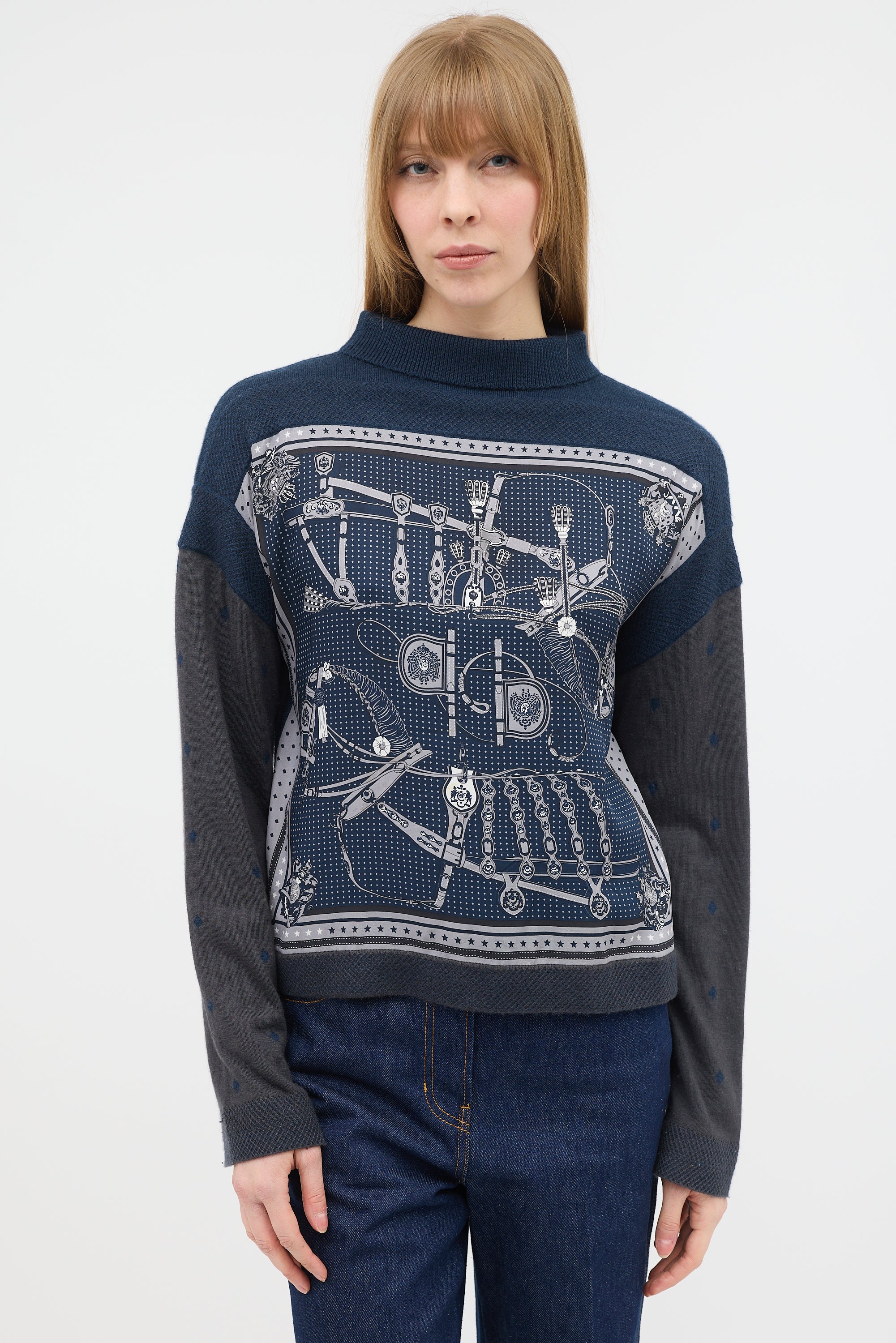 Hermès Printed Mock Neck Sweater