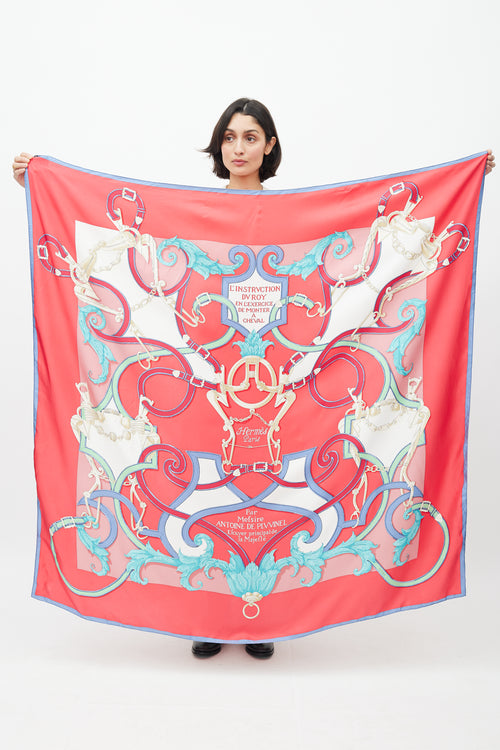 Hermès Red & Blue Silk L'Instruction Du Roy 140 Scarf