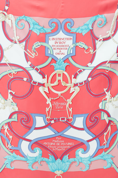 Hermès Red & Blue Silk L'Instruction Du Roy 140 Scarf