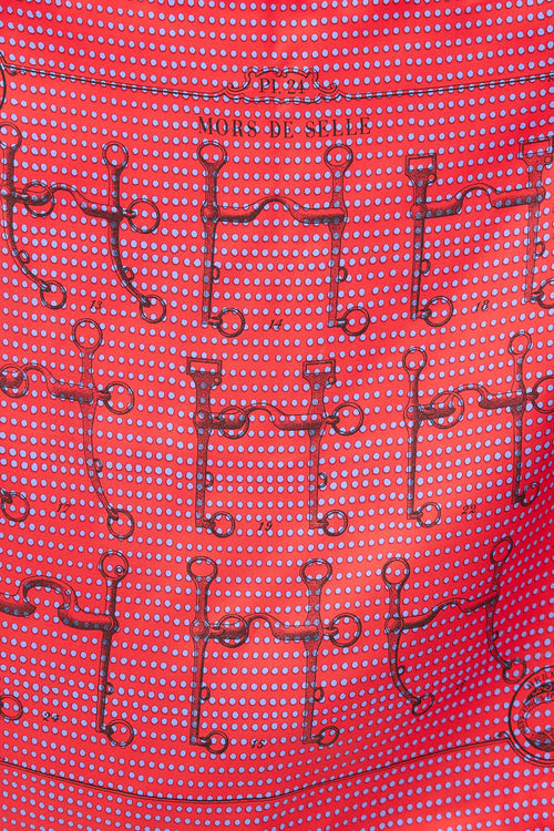 Hermès Red & Blue Silk Mors de Selle Print 40 Scarf