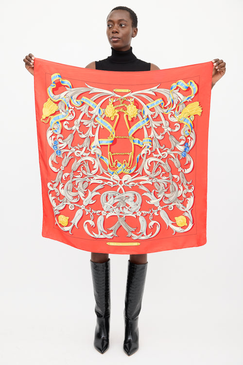 Hermès Red & Multicolour Silk Le Mors a la Conetable 90 Scarf