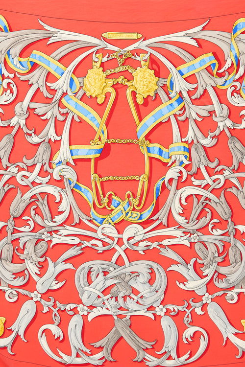 Hermès Red & Multicolour Silk Le Mors a la Conetable 90 Scarf