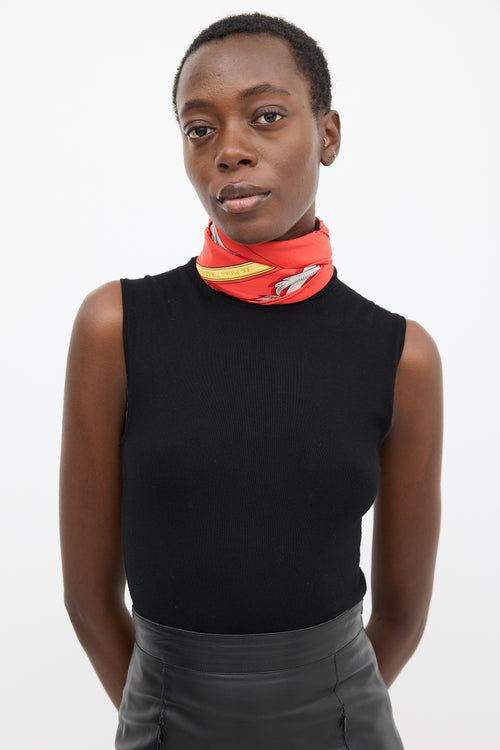 Hermès Red & Multicolour Silk Le Mors a la Conetable 90 Scarf