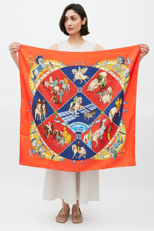 Hermès Red & Multicolour Musée Vivant Du Cheval 90 Scarf