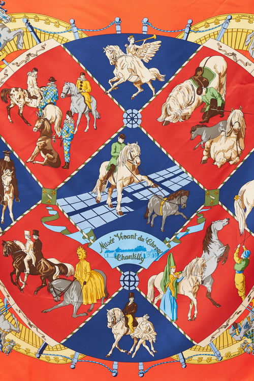 Hermès Red & Multicolour Musée Vivant Du Cheval 90 Scarf