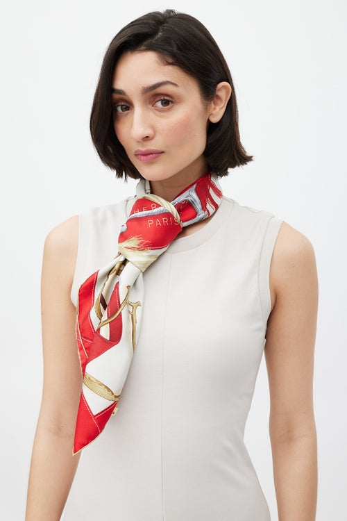 Hermès Red & Multicolour Projets Carres 90 Scarf