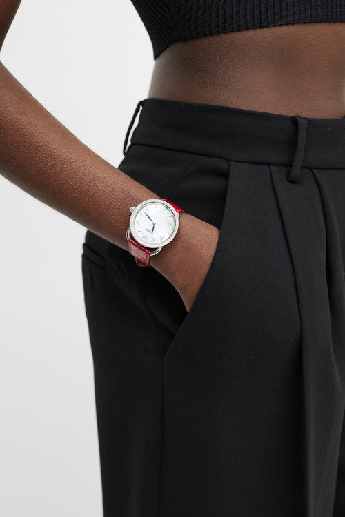 Hermès Red Embossed Leather & Diamond Arceau Watch