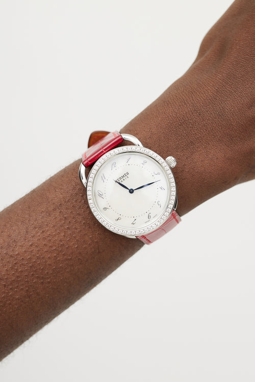 Hermès Red Embossed Leather & Diamond Arceau Watch