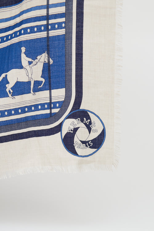 Hermès Cream & Blue Sequences Cashmere Silk Shawl