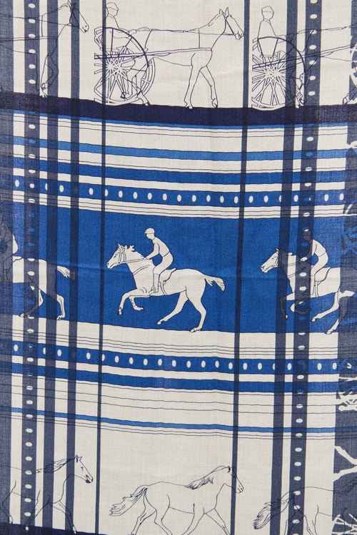 Hermès Cream & Blue Sequences Cashmere Silk Shawl
