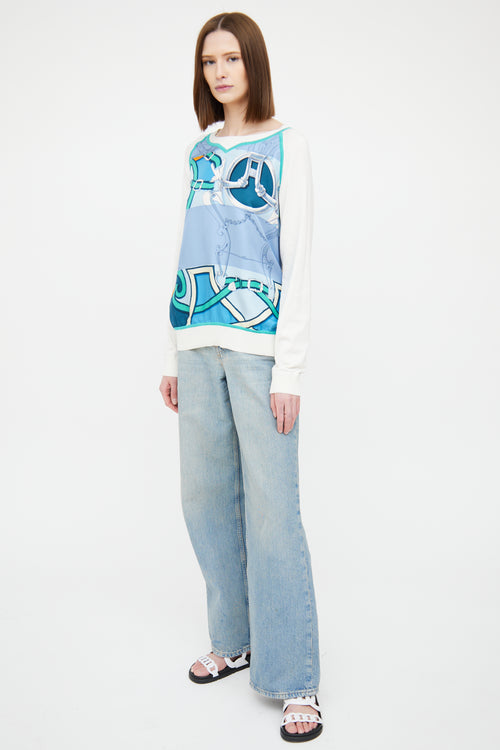 Hermès Cream & Multi Twillaine Top