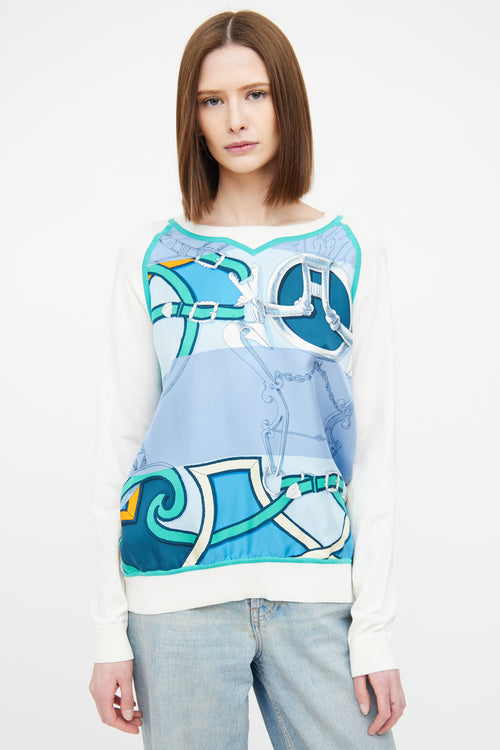 Hermès Cream & Multi Twillaine Top
